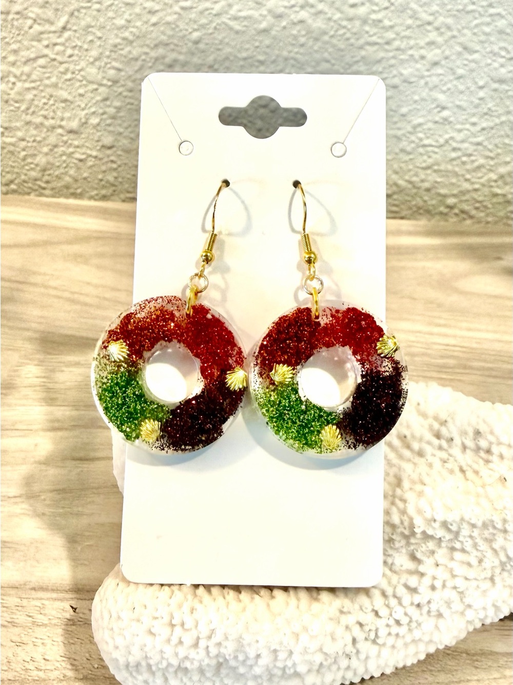 40. Fall Vibes!🍁🍂🍃 Handcrafted Multicolor Resin Donut Drop Earrings - Gold Hooks